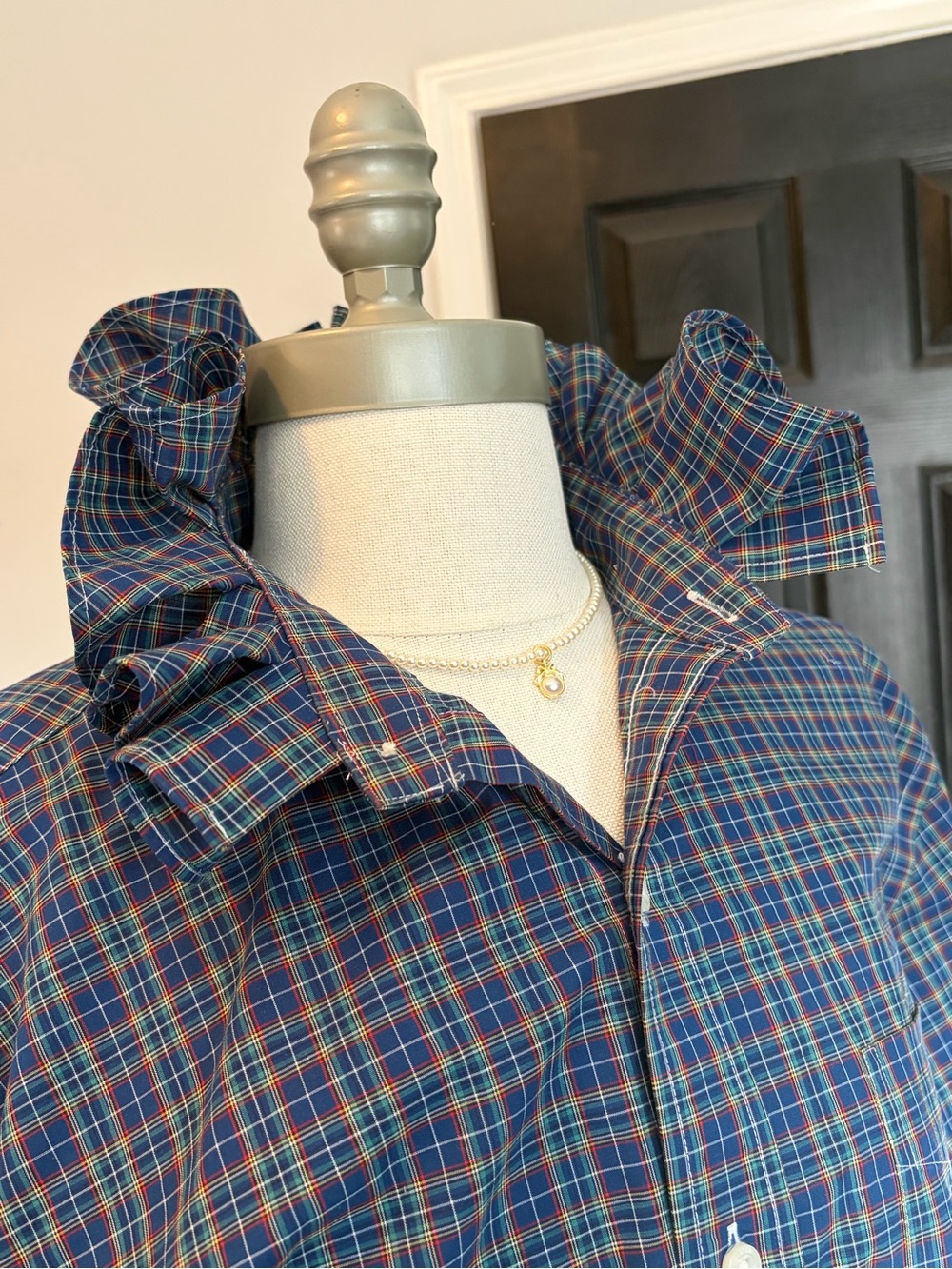 Upcycled Lauren Ralph Lauren Plaid Ruffle Collar Shirt